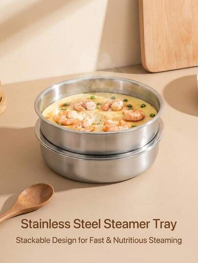 XIYIJIA 1pc Stainless Steel Steamer Tray, Multi-Purpose Steaming Bowl, Round Bread Baking Dish, Suitable For Egg Custard, Baked Goods, Oven