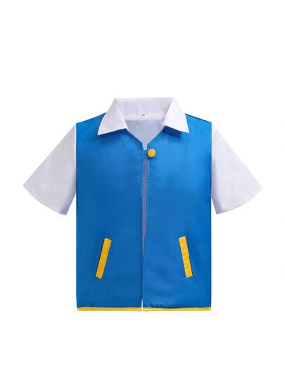 Top azul de elfo de anime en stock, para uso diario y Halloween, disfraz para convenciones de cómics, de tela tejida de color contrastante