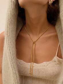 1件不锈钢简约可调节多功能长项链，适合日常佩戴 - 金色 - 查看 3