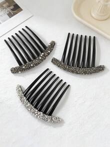 梳子，水钻发梳，简约优雅刘海发髻梳，多功能头饰，珍珠水钻梳，高贵发饰，7齿梳，夏季，假日，旅行 - 黑色 - 查看 6