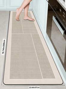 1pc Soft Rubber Water-Absorbing Kitchen Mat, 3.5mm Thick Absorbent Rug For Large Or Small Spaces, Modern Minimalist, Scandinavian Style Beige And Light Gray Vertical Striped And Solid Color Block Patchwork Pattern Room Decor Carpet - Multicolor - View 15
