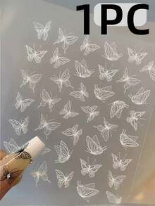 1/2pcs New 3D Hand-Painted Butterfly Nail Stickers, Hollow Liquid Minimalist Black & White Butterfly Nail Art Decals, Suitable For DIY Nail Design - Multicolor - View 10
