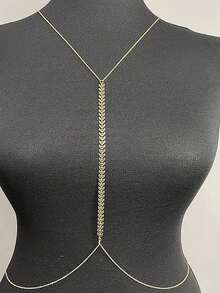 1件性感树叶造型金色身体链，简约沙滩度假女性配饰 - 金色 - 查看 7