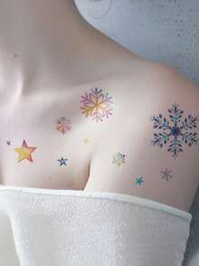 2 Blatt glitzernde Körpermalerei temporäre Tattoo Aufkleber, unisex, mit Mustern wie Schneeflocken, Schneemännern und Kristallkugeln. Wasserfeste Fake Tattoos, halten 2-5 Tage und können an Händen, Armen, Hals, Schultern, Brust, Taille und Beinen verwendet werden. Perfekt als Geschenk für Weihnachtspartys und Körperdekoration zu Weihnachten. - Verschiedenfarbig - Übersicht 3