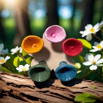 Bộ 5 mô hình trạm tưới cây hình ong nhiều màu sắc, bao gồm đế gỗ, thích hợp sử dụng ngoài trời, trong vườn, ban công, cho cây trồng trong chậu, trang trí sân vườn sáng tạo, dụng cụ làm vườn thiết thực.