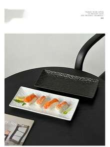 Japanese Style Rectangular Plastic Plate, High-End Household Dining Plate, Sushi Plate, Dessert Plate, Steak Plate, Western Dish Plate; Long Rectangular Western Dining Plate, Household Fruit & Vegetable Plate - Black - View 5