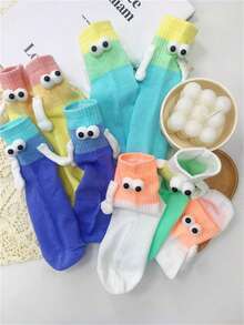 1/5 Đôi tất hoạt hình dễ thương hình mắt 3D và cầu vồng nắm tay nhau, thích hợp cho bạn thân và các cặp đôi, dùng được cả bốn mùa. - Nhiều màu - Xem 4