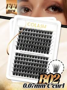Colash 144pcs C-Curl Thick & Dense Eyelash Clusters, DIY Eyelash Extension, Thick Cat Eye Lash Clusters, Lengthening Lash Clusters, Length 12-16mm, Eyelash Clusters, Eyelash Clusters, Individual Lashes, False Eyelashes - C - View 2