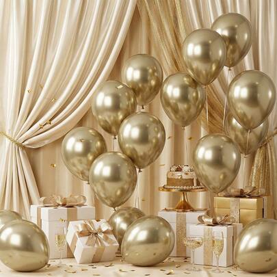 20pcs 5/10/12 Inch Metallic White Gold Latex Balloons, Suitable For Birthday Party Decoration, Wedding, Anniversary, Baby Shower, Event Decor