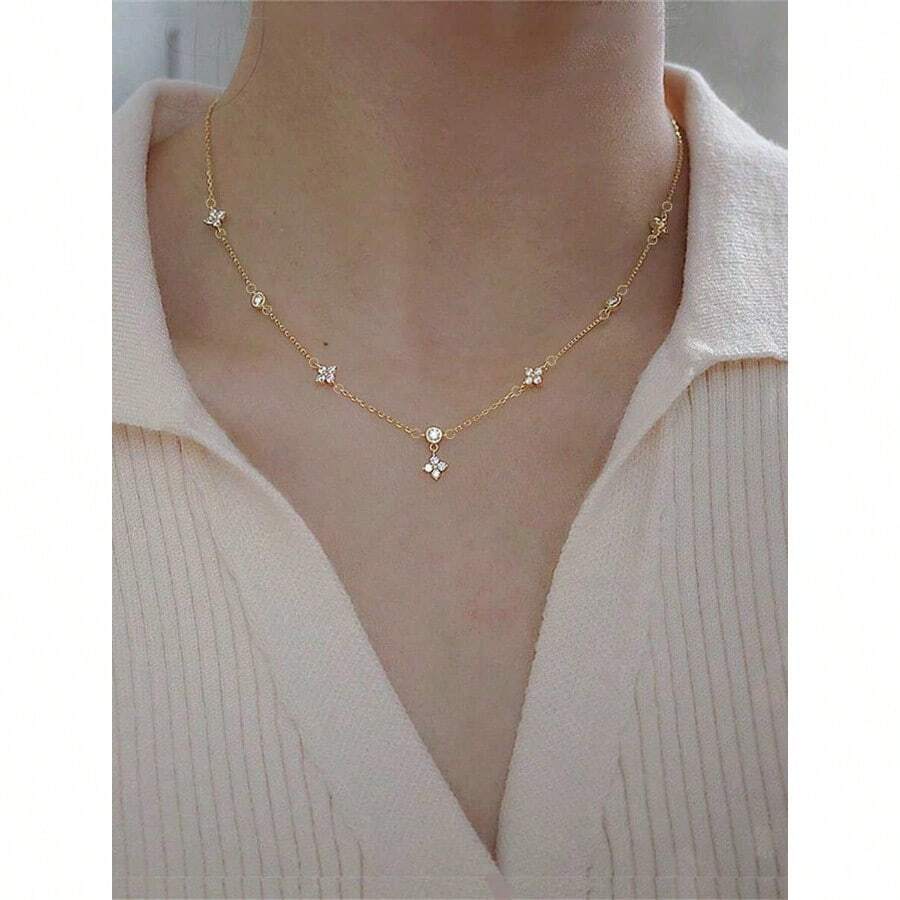 1pc Women's Necklace Copper Alloy Cu Zirconia Four-Leaf Clover Tassel Pendant Necklace Layering Daily Accessory Gift Random Pendant Quantity - Vàng - Xem 1