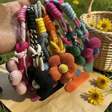 Hand-Woven Simple Short Wrist Strap With Sweet Floral Design, Convenient Detachable Wristband, Durable And Anti-Lost Phone Strap For Outdoor Use, "Pinch Flower" Decoration, Woven Keychain, Soft And Cute Stress-Relief Bag Accessory.Perfect Gift For Couples And Best Friends On Halloween And Valentine's Day - 綠色 - 查看 4