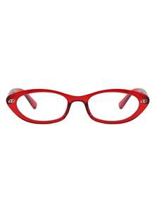 1pc Women's Casual Retro Cat Eye Red Small Frame Fashion Flat Glasses, Suitable For Daily Wear And Street Photography - Red - View 4