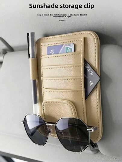2026 New Car Sun Visor Card Holder, PU Leather Material, Ultra-Thin Multi-Slot Design, Sturdy Clip-On, Universal Car Interior Storage Clip