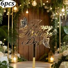 1pc/3pcs/6pcs Rose Red, Rose Gold, Gold Acrylic "Happy Mother's Day" And "Best Mom" Cake Topper Set - Butterfly And Flower Design, Mother's Day And Mom's Birthday Party Supplies - Multicolor - View 19