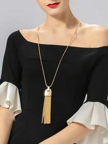 1 Piece Boho Tassel Pendant Long Necklace For Women,Fashion Women Sweater Chain,Retro Jewelry For Wedding/Summer Beach Vacation/Deep V Dress Wear,Jewelry Gift For Anniversary/Mother's Day - Tassel Long Necklace - View 2