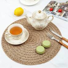 4/6pcs Bohemian Style Placemats, Solid Color Round Woven Placemats, Tabletop Decor, Home Gathering Tabletop Decoration, Home Decor - Mocha Brown - View 3