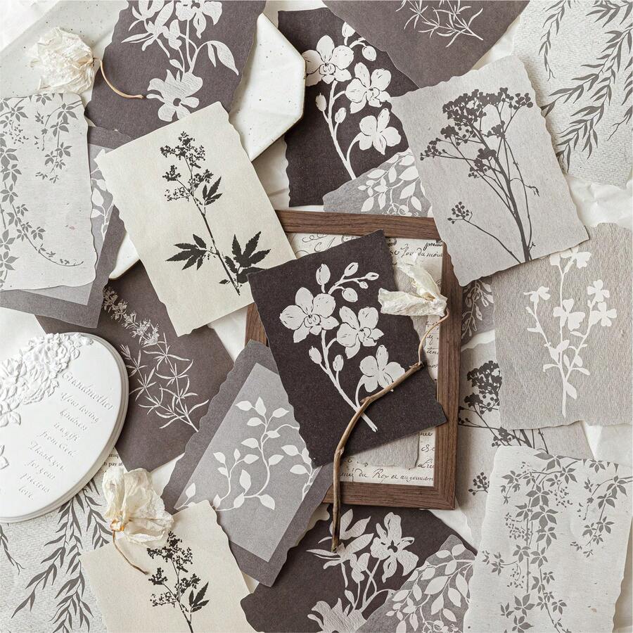 20 pièces Papier mémo asymétrique vintage avec fleurs fraîches, matériaux de décoration d'arrière-plan pour scrapbooking et journal DIY pour les amateurs d'artisanat - Rectangle - Voir 1
