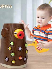 Woodpecker Toy For Intellectual Development | Magnetic Insect Catcher For Children Aged 2 To 5 - Brown - View 6