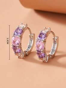 2 piezas Pendientes de Botón de Cobre con Cubic Zirconia, Diseño Minimalista Adecuado para Uso Diario - Plateado - Ver 2
