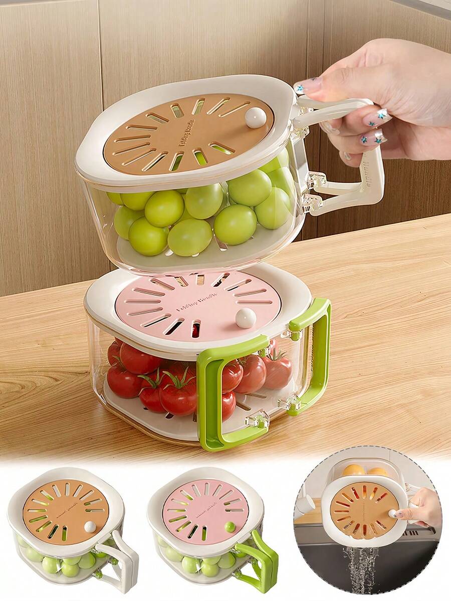 3pcs/Set 2-In-1 Double Layer Colander, 100% Fruit Strainer Container With Folding Handle, Suitable For Fruits And Vegetables, Multi-Functional Food Strainer, Kitchen Gadget, Thickened Fruit Bowl, Mini Home Set, Kitchen Gift