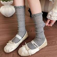 1 par de calcetines de tobillo blancos con volantes finos, ligeros para primavera/verano - Multicolor - Ver 5