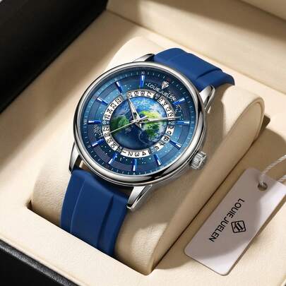 LOUIEJUELEN 1 chiếc đồng hồ nam thời trang tối giản, máy quartz Nhật Bản chính xác, vỏ hợp kim, dây đeo silicon có thể điều chỉnh, mặt tròn với kim dạ quang và hiển thị ngày, màn hình LED, phù hợp cho đi làm, hoạt động ngoài trời, du lịch, bãi biển, tiệc tùng, đồng hồ đeo tay đa năng, món quà tuyệt vời cho lễ tốt nghiệp, năm mới, ngày Valentine, sinh nhật dành cho bạn trai, gia đình, bạn bè.