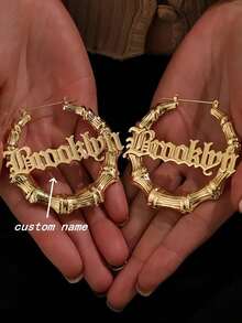 1 Pair Custom Name Earrings - Stylish Gold Stainless Steel Jewelry 70mm Bamboo Hoop Earrings, Personalized Christmas Gift, Suitable For Women Thanksgiving Christmas Halloween Mother's Day Carnival,Gold,Stylish,Colorful,Vintage,Hipster,Simple,Y2k,2000s Fashion,Custom,Personalized,Unique,Ideal Gifts For Him,Ideal Gifts For Her,Her,Boyfriend,Girlfriend,Dad,Mom,Family,Friends,For Anniversaries,For Birthdays,For Graduation,For Prom,For Party,Jewelry Women,Customized Fashion Word Earrings,Vintage Outfit,Jewelry & Watches,Season Picks, Utilitarian Chic, Delicate Romance, Look Glamour - Nhiều màu - Xem 10