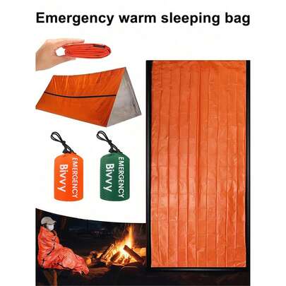 1pc/2pcs Outdoor PE Aluminum Foil Emergency Sleeping Bag, Simple Thermal Insulation Survival Sleeping Bag, Raincoat, Tent Storage Bag, Suitable For Camping, Hiking, Wilderness, Backpacking, Outdoor Adventure