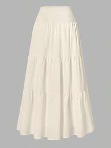 Women Solid Color Simple Versatile Ruffle Hem A-Line Skirt Black Spring - 米色 - 查看 2