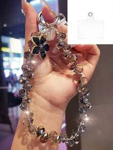 1条花卉水晶手机挂绳，独特高端女士手机壳挂饰，串珠手链短腕带，适合户外旅行和购物，防止手机丢失 - 彩色 - 查看 9