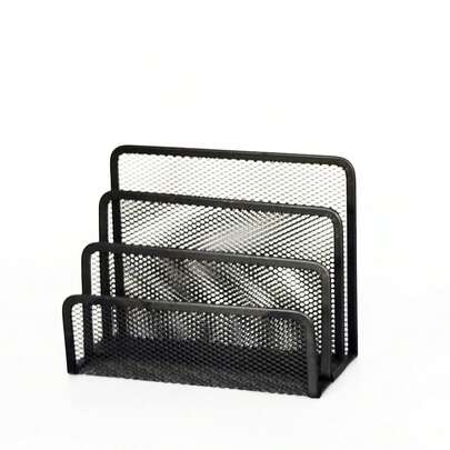 Organizador de mesa para cartas com três compartimentos de metal, porta-cartas, tela metálica, suportes para livros com várias camadas, porta-envelopes e porta-recados.