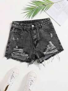 Denim Shorts, Minimalist & Fashionable, Suitable For Summer Shorts For Women Jeans - Light Grey - View 1
