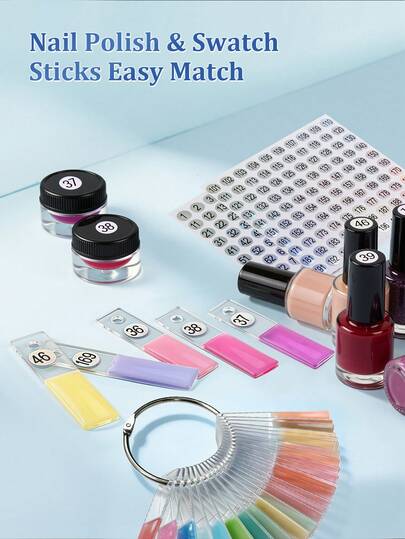 50/100/150 chiếc thẻ trưng bày màu sơn móng tay hình chữ nhật và hình quạt trong suốt kèm vòng kim loại, que màu sơn móng tay acrylic dùng cho tiệm nail và tự làm tại nhà.