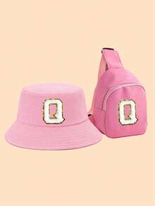2件套儿童粉色26字母渔夫帽+斜挎包，可爱个性化拍照沙滩帽，轻便时尚日常户外遮阳帽 - 粉色 - 查看 30