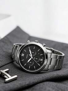Đồng hồ bấm giờ thạch anh Fossil dành cho nam, vỏ và dây đeo bằng thép không gỉ, mặt số La Mã ba kim, mặt kính chống trầy xước, khả năng chống nước 50M, sự lựa chọn lý tưởng cho quý ông lịch lãm. - Tấm đen bạc - Xem 4