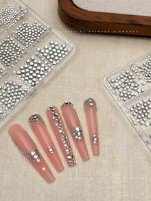 12 Grids Mix Size Crystal Rhinestones Nail Charms Bright Sparkling Clear Flat Back Round Rhinestones For Nail Art K9 Glitter Gems DIY Nail Decoration Supplies Nails - Multicolor - View 7