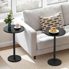Small Side Table, Round Side Table Set Of 2, Tall Drink End Table Small Spaces, Pedestal Style Martini Side Table In Living Room, Bedroom, Dormitory, Marble Black And Black ET30L2BM - 2 + Marble Black + Black - View 1