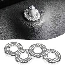 4pcs Shiny Car Door Lock Cover, Rhinestone Pull Rod Bolt Decorative Sticker, Shiny Car Accessories For Women, Compatible With A/B/C/D/E Class Door & Window Lock Modification - Menti - View 4