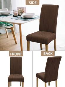 1pc/4pcs/6pcs Solid Color Jacquard Chair Covers, Removable Elastic Dining Chair Slipcovers, Suitable For Dining Room, Living Room, Home Decor - Dark Coffee - View 5