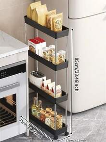 2/3/4 Tier Portable Storage Cart, Suitable For Narrow Spaces, 13cm Width, Hollow Drainage With Movable Casters, Drainage Net, Mobile Kitchen Storage Rack With Metal Tubes, Vertical Storage Rack, Applicable For Kitchen, Bathroom, Laundry Room, Living Room, Floor-Standing Rack, Floor-Standing Rack - Stainless Steel + Plastic Material (Can Be Used For Washing Vegetables) - Multicolor - View 14