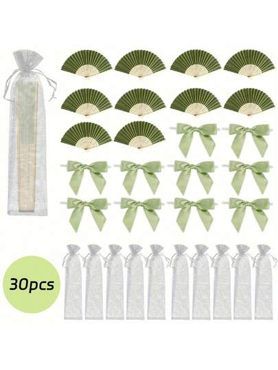 Zestaw 3/15/30 szt. zielono-białych wachlarzy papierowych na wesele, eleganckie damskie wachlarze bambusowe z zieloną muszką i przezroczystą torebką prezentową, upominki na wieczór panieński, prezenty dla druhen, pamiątki ślubne, artykuły urodzinowe, rekwizyty do fotobudki, dekoracje na letnie przyjęcia, akcesoria na imprezy, zestawy prezentowe, dekoracje na ceremonię ślubną, upominki na wieczór panieński, przenośne wachlarze, prezenty i upominki na festiwale, przyjęcia, imprezy okolicznościowe