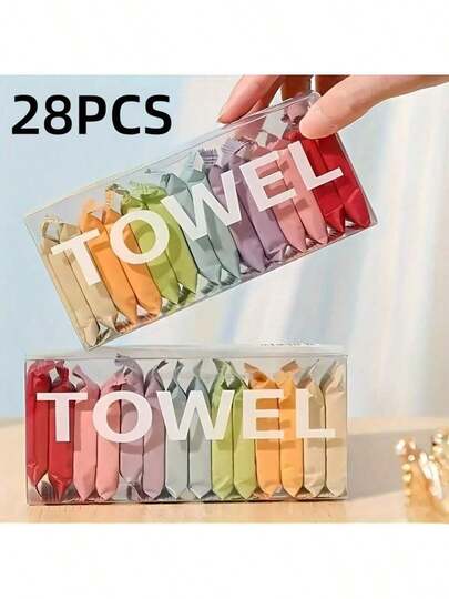 28 Pcs Portable Compression Disposable Towels & Face Towels - Anti-Allergy, Soy-Based, Available In Multiple Colors, Portable Travel Towels, Suitable For Camping, Beaches, And Home Use, Individually Packaged For Cleaning