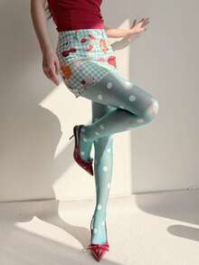 Retro Large-Scale Polka Dot Pantyhose, Fashionable Multi-Color Contrasting Polka Dot Stockings, Sweet, Cool, Ish Style Leg Accessories, Ultra-Thin Transparent Base Layer  Pantyhose For Women. - 水鴨藍 - 查看 9