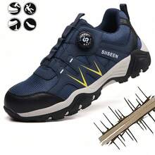 Giày bảo hộ nam, giày thể thao mũi thép, giày lao động chống va đập, giày bảo hộ mũi thép nhẹ màu xanh hải quân, giày leo núi chống va đập và chống đâm thủng, giày bảo hộ cổ thấp unisex dùng trong xây dựng, công nghiệp, nhà kho - Xanh đậm - Xem 1
