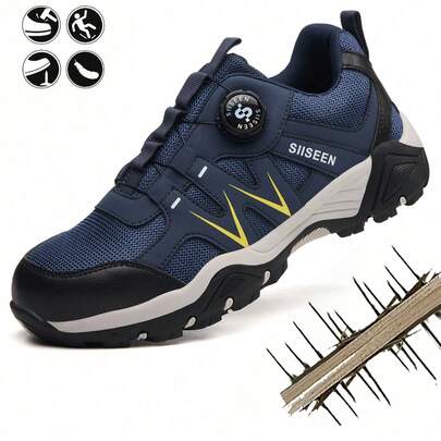 Giày bảo hộ nam, giày thể thao mũi thép, giày lao động chống va đập, giày bảo hộ mũi thép nhẹ màu xanh hải quân, giày leo núi chống va đập và chống đâm thủng, giày bảo hộ cổ thấp unisex dùng trong xây dựng, công nghiệp, nhà kho