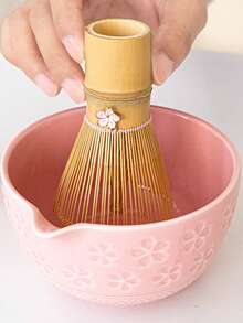 1/2pcs Set Natural Matcha Whisk And Ceramic Storage Jar, Japanese Bamboo Matcha Brush, Tea Powder Container, Matcha Bowl Tea Ceremony Utensils - Multicolor - View 4