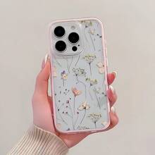 1pc Transparent Phone Case With Pink Frame, Minimalist Lens Protection Anti-Fall Design, Colorful Floral Pattern Suitable For IPhone 16 Pro Max, 17/16/15/14 Plus, 13/12/11, Air - Multicolor - View 2