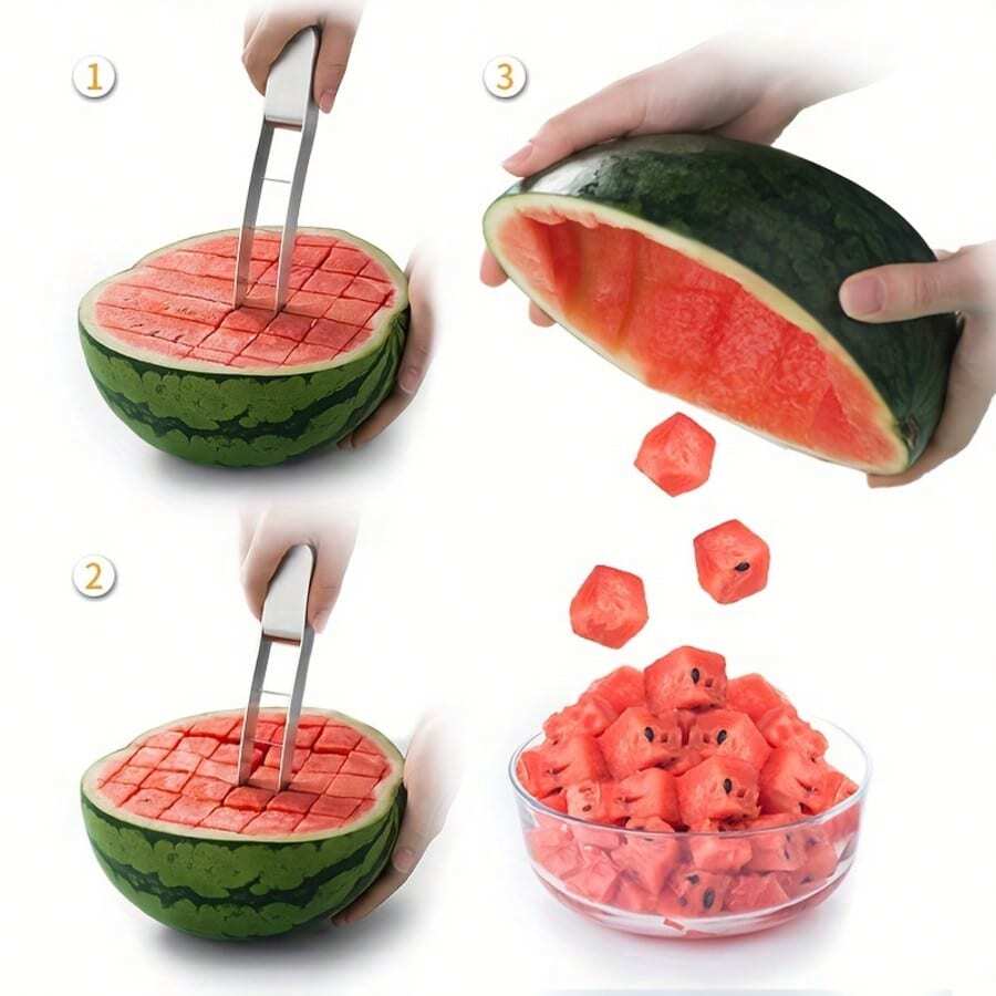 1 pieza Cortador de frutas de acero inoxidable, Cortador de sandía, Divisor de melón, Herramienta de corte de sandía