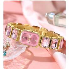 1件全新奢华镶钻女士腕表，优雅方形表盘，石英机芯，适合日常、休闲、度假、派对等场合，亦可作为礼物。 - 彩色 - 查看 2