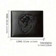 Men's Business Wallet 1PC Black PU Leather 3D Embossed Lion Slim Three-Fold Wallet Functional Design Gift For Men Wallet Purse Leather - Black - View 8